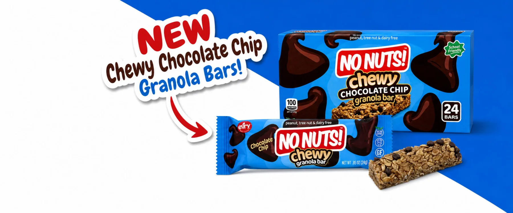 No Nuts! Chewy Chocolate Chip bars laid out for a back-to-school lunchbox