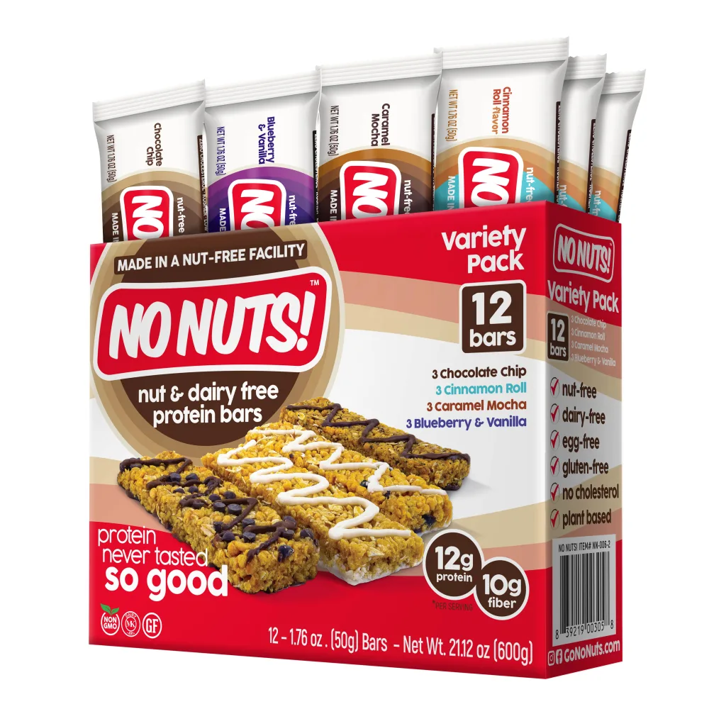No Nuts! Protein Bar Variety Pack, 12-pack box with all four flavors